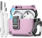 Case for AirPods 4th Generation Case with Cleaner Kit & Keychain, Ekoonpft Secure Lock Case Cover Compatible with AirPods 4 Gen (2024) (USB-C), Front LED Visible,Powerful Drop Protection,Pink