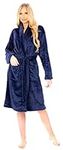 Adore Home Ladies Flannel Fleece Bathrobe Soft & Warm Dressing Gown Bath Robe Shawl Collar, Navy Blue, S-M