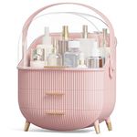 Multi-Function Make Up Case Dustproof Cosmetic Storage Box, Organizer Skin Care Products Jewelry Organizer Finishing Box for Bedroom Bathroom Desktop (Pink)
