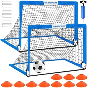 Kids Soccer Goals for Backyard Set - 2 of 4' x 3' Portable Soccer Goal Training Equipment, Pop Up Toddler Soccer Net with Soccer Ball, Soccer Set for Kids and Youth Games, Sports (Blue)