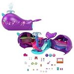 Polly Pocket Sparkle Cove Adventure Dolls & Toy Boat Playset, Narwhal Adventurer with 2 Micro Dolls, 3 Dissolvable Pearls & 13 Accessories, HKV71