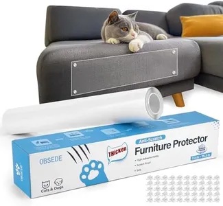 OBSEDE Cat Scratch Furniture Protector - Couch Protector from Cat Claws Sofa Plastic Guard Adhesive Clear Flexible Single Side Sticky Deterrent Training Tape with 50 Twist Pins, 11.8 in × 196.8 in