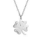 Personalized Four Leaf Clover Pendant Necklace Engraved 4 Names Family Friends Gift in Silver with Gift Box