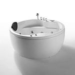 Empava 59'' Acrylic Freestanding Whirlpool Bathtub Hydromassage Round Jetted Soaking Tub with Right Side Drain and Waterfall Faucet, White