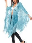 Anna-Kaci Womens Oversize Hand Beaded Fringed Sequin Evening Shawl Wrap, Blue, Onesize