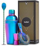 VonShef Cocktail Shaker Set, Iridescent 4pc Set with 550ml Manhattan Cocktail Shaker, Professional Bartender Set for Home Bar, Including Strainer, Jigger & Other Bar Accessories, Gift Box Included