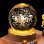 BOENJOY Gifts - 3D Crystal Ball Lamp Luminous Lamp with Wooden Base| 3D Laser Engraving Inside, Galaxy Crystal Ball for Bedroom Decor, Birthday Gift (No Switch - Only Cable) Solar System