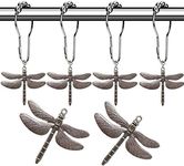 Aimoye Dragonfly Bathroom Shower Curtain Hooks - Rust Proof Shower Curain Rings,Decorative Bathroom Accessories Set, Natural Forest Garden Country Farm Theme Bathroom Decor, 12PCS