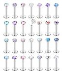 Finrezio 16G 18G 20G Threadless Push in Nose Stud Lip Rings Stainless Surgical Steel Labret Lip Monroe Medusa Nose Piercing Jewelry Flat Back Cartilage Helix Tragus Earring Studs for Women Men 28Pcs