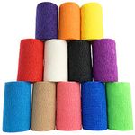 Inksafe Assorted Colours Self Adherent Cohesive Bandages 10cm x 4.5m Box of 12 - Uses Include Vet Wrap, Tape for Human Wrist and Ankle Sprains and Sports Injuries