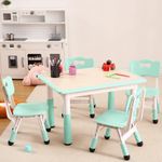 Kids Table and 4 Chairs Set, Height Adjustable Toddler Table and Chair Set with Graffiti Desktop, Easy to Wipe for Classroom Daycare Home, Children Multi-Activity Arts & Crafts Table for Ages 2-8