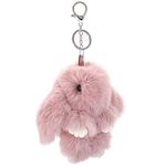 BEGOOD Bunny Keychain for Ladies Cute Plush Keychain Fluffy Pom Pom Keyring Soft Faux Fur Key Chain Charms for Bag purse Backpack Car Pendant Decoration Keychain Accessories Pink