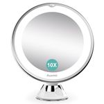 Auxmir 10X Magnifying Mirror with Light, 17cm/6.7in Daylight LED Makeup Mirror with Adjustable Brightness, 360° Rotating Lighted Vanity Mirror with Locking Suction Cup for Shaving, Bathroom