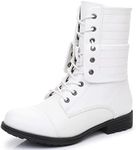 GLOBALWIN Women's Lace Up Military Combat Boots Mid Calf Boots Low Heels Ankle Booties For Women, 22yy06 White, 11