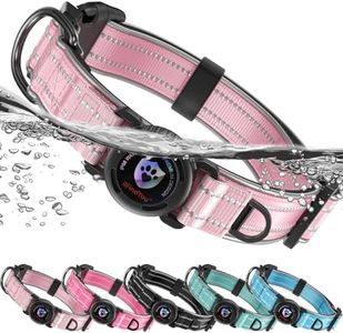 AirTag Dog Collar, Reflective Durable Nylon, IP68 Waterproof Rubber Gasket Ring, Twist‑Lock Safety Buckle & Quick‑Release Buckle, Compatible with Apple AirTag (Pink, Medium)
