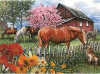 Bits and Pieces - 300 Large Piece Jigsaw Puzzle for Adults - Chatting with The Neighbors - 300 pc Horses Jigsaw by Artist Thomas Wood