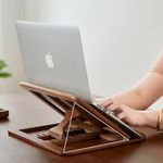 Artistic Gifts Wooden Laptop Stand for Desk with Adjustable Height, Foldable Riser for Laptop, Compatible for for iPad MacBook Pro Notebook HP Dell Devices Up to 15.6 inches (Walnut)