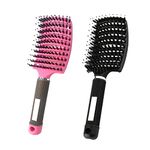 MOODKEY 2 PACK Boar Bristle Hair Brush No Pull Curved Vented Hair Brush Hairstreaq Detangling Brush Fast Blow Drying Hair Brush for Kids, Men, Women Wet Dry Long, Thin, Thick, Curly Tangled Hair