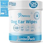 Petazy Dog Ear Wipes for Dog | Unscented Dog Ear Cleaner for Dogs | Remove Dirt Wax Itch Odor | Natural Cleaning Puppy Ear Wipes | Soothing Ear Wipes for Pets Cat | Organic Ingredients | 125 XL Pcs