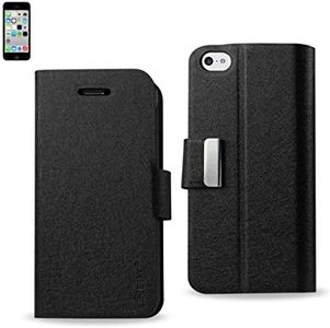 Reiko Wireless iPhone 5C Magnetic Closure Fitting Wallet Case - Retail Packaging - Black