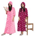 PALIVAL Women's Woollen Star Print Maxi with Hood Nighty (Pack of 2_Pink & Sky Blue_Free Size) (Wine & Pink, Wool)