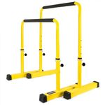 POWER GUIDANCE Dip Bar Adjustable Dip Station Pull Up Bar Body Strength Training - Adjustable Height for 77cm 84cm 91cm 98cm Square Base for Calisthenics Parallette-Yellow