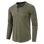 Men's Casual Smart Collarless Henley Shirt Slim Fit Button Top Lightweight Comfy Crew Neck Long Sleeve T Shirts Army Green S