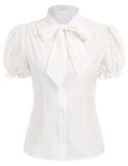 Belle Poque Summer Short Sleeve Blouse for Women Dressy Vintage Button Down Shirts Tops(White Swiss Dots,2XL)