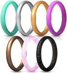 ThunderFit Stackable Silicone Wedding Rings for Women, Thin Rubber Engagement Bands 2.5mm Wide 1.8mm Thick - 1/2/3/4/5/7 Variety Multipack