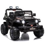 Kids Republic 12V Truck 1 seater Ride-On Car with 2 Open Doors, Realistic LED Lights, 2.4G Remote Control, MP3 Player with Music, Horn - Battery Powered Electric Vehicle Gift for Boys and Girls (Black)