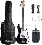 Full size 4strings electric bass guitar kit package black color with 5W portable plug and play amplifier travel amp set with strap gig bag bundle for beginner starter practice (BKPB-30)