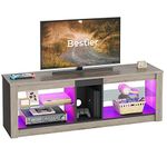 Bestier TV Stand Cabinet 140CM Entertainment Center Led Tv Stand Modern TV Unit with Glass Shelf RGB LED Lighted for 65 inch TVs with Ambient Lights for Living Room Bedroom (Grey Wash)