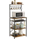 YMYNY Kitchen Baker's Rack, Microwave Oven Stand with Storage Shelves, Industrial Coffee Bar Station, with Adjustable Wine Holders and S-Hooks, Metal Frame, Rustic Brown, 59×40×143CM, HBR001H