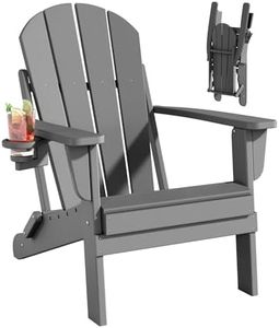Adiromoti Folding Adirondack Chairs, All-Weather Resistant HDPE Patio Firepit Chairs, Sturdy Outside Chairs with Cup Holder, Lawn Chairs, 80% Pre-Installed Load Capacity 385lb, Slate Grey