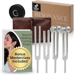 Resonance Tuning Forks for Healing Set - Weighted & Unweighted Tuning Fork Set Including 128Hz, 136Hz, 256Hz, 384Hz & Hockey Puck Activator - Chakra Sound Therapy Instruments in a Vegan Leather Pouch