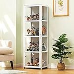 KUYATE Cabinet Curio Cabinet Display Cabinet Natural Bamboo Frame Figures And Curio Collection Display Case Floor Standing Clear Showcase For Living Room Bedroom L42*W33*H130cm White