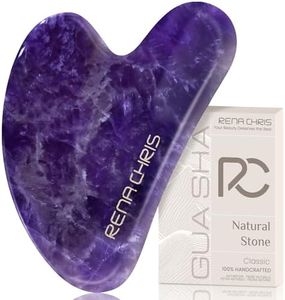 Rena Chris Gua Sha Facial Tools, Natural Jade Stone Guasha, Manual Massage Sticks for Jawline Sculpting and Puffiness Reducing, Gua Sha Facial Massage Tool, Skin-Care Tool (Purple)