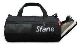 Sfane Polyester Leatherette (Black) Duffel Gym Bag, Shoulder Sports Bags with Separate Shoe Compartment (Black).