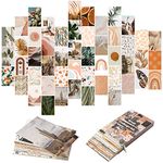 50PCS Boho Aesthetic Pictures Wall Collage Kit, Peach Teal Photo Collection Collage Dorm Decor for Girl Teens and Women, Orange Boho Wall Prints Kit, Small Posters for Room Bedroom Aesthetic