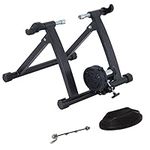 Soozier Foldable Indoor Bike Trainer, Stationary Bicycle Stand for Riding Exercise, 26-28" & 700C Wheels, Quick Release Skewer & Front Wheel Riser Block Included, Black