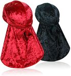 ASHILISIA 2 PCS Crushed Velvet Wave Durag – Premium Soft Durag Headwear with Extra Long Tail Perfect for 360 Waves