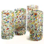 MEXTEQUIL - Authentic Mexican Tequila Shot Glasses - Tequila Set of Shot Glasses - 4 pcs - 2 Oz - Mexican Hand Blown Shot Glasses (Confetti)