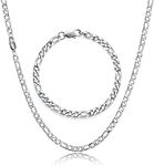 HSWYFCJY Men Figaro Chain Necklace Bracelet Silver Stainless Steel Chain 18/20/22/24 Inches Chain Necklace Bracelet Gift (20inch+Bracelet)