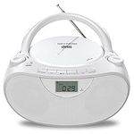 Nextron Portable Stereo CD Player Boombox with AM/FM Radio, Bluetooth, USB, AUX-in, Headphone Jack, CD-R/RW and MP3 CDs Compatible, Clear and Full Sound with Bass Boost, AC/Battery Operated – White