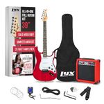 LyxPro 39 inch Electric Guitar Kit Bundle with 20w Amplifier, All Accessories, Digital Clip On Tuner, Six Strings, Two Picks, Tremolo Bar, Shoulder Strap, Case Bag Starter kit Full Size - Red