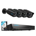 Reolink 4K PoE CCTV Camera Systems, 8CH NVR with 2TB HDD, 4X 8MP PoE IP Cameras Outdoor, Smart Person and Vehicle Detection, Night Vision, Security Camera System for 24/7 Recording, RLK8-800B4 Black