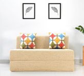 uberlyfe 2 Seater Sofa Cum Bed | Jute Fabric Washable Cover | 2 Cushions Jharokha Pattern | Beige | 4' X 6' Feet