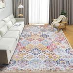 XSIVOD 150x210cm Vintage Area Rugs for Living Room, Distressed Traditional Print Boho Non-Slip Floor Carpet for Bedroom Nursery Dining Room, Luxury Thickened Stain Resistant Washable Rug, Flowers Sea