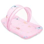 R for Rabbit Snuggy Safari Baby Sleeping Bedding Set with Mosquito Net with Zip Clousre, 100% Soft Cotton Bed for Kids, Printed Baby Nest for New Born, Sleeping Bag for 0 to 12 Months Toddler (Pink)