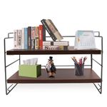 Desk Storage Shelf, Desk Organizer, Multipurpose Bookcase for Office, Home, Desktop Display Shelf, Desk Stand, Bookcase (Black shelf -Brown board, 2Tier)